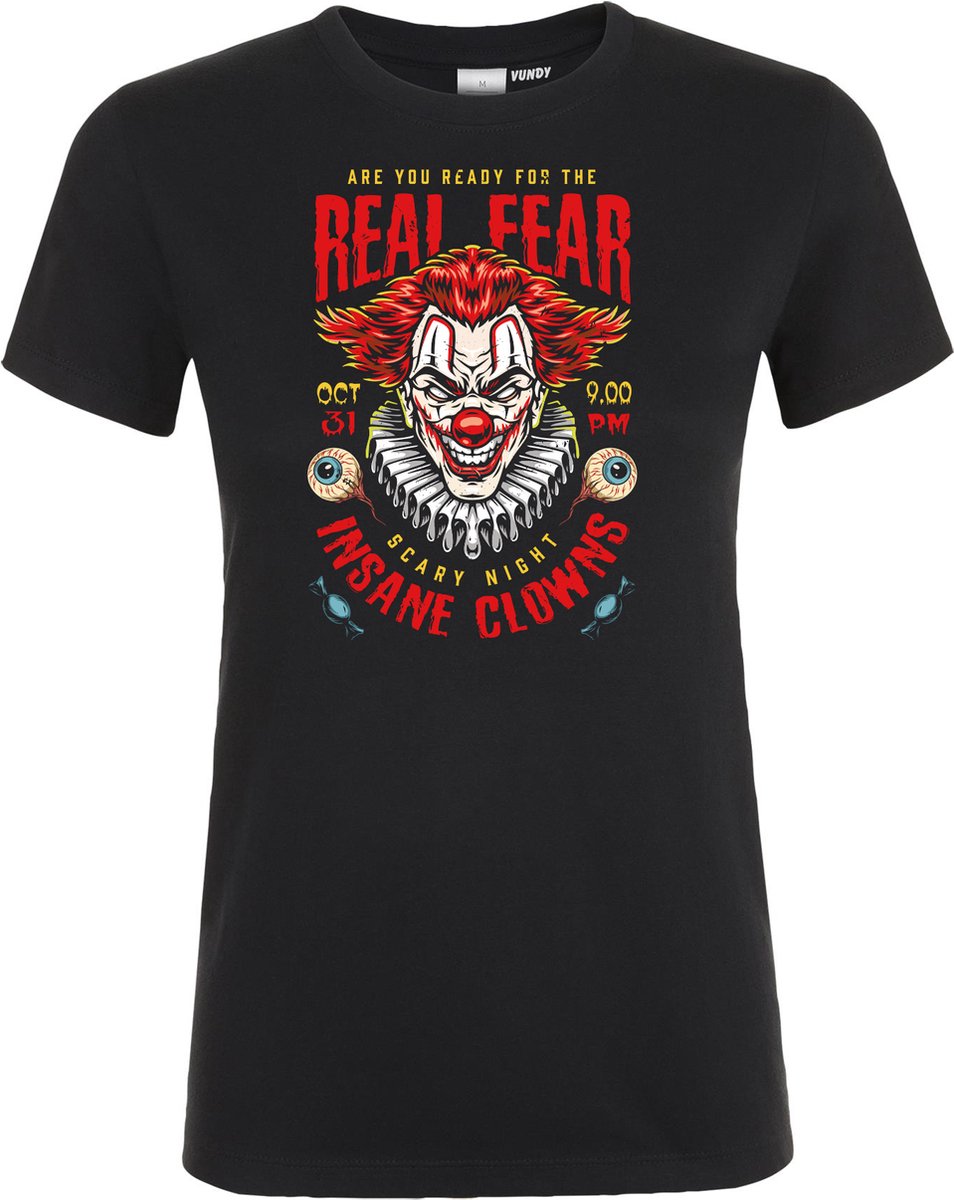 Dames t-shirt Insane Clown | Halloween kostuum kind dames heren | verkleedkleren meisje jongen | Zwart | maat XL